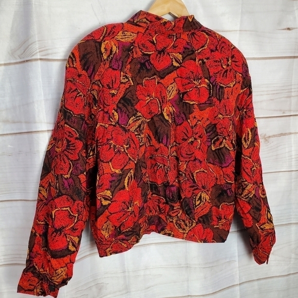 Vintage Blazer Jacket Size 10 90s Breckenridge Red Floral Short Button - Picture 6 of 9